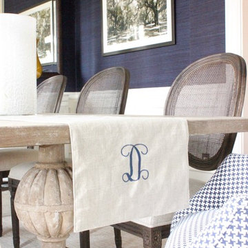 Navy Grasscloth Dining Room