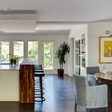 Walnut Kitchen Island Open to Dining Room