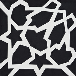 Moroccan Mosaic and Tile House - Bahja Handmade Cement Tile, Black/White, Sample - Wall And Floor Tile