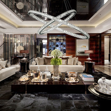 Galaxy 28 Light LED Chrome Clear Crystal Modern Interlocking Ring Chandelierhttp