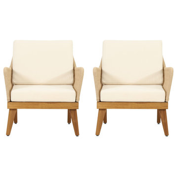 Hueber Outdoor Acacia Wood Club Chairs With Cushion, Set of 2