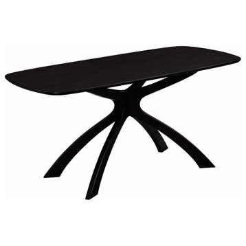 Contemporary Dining Table, Rubberwood Base With Rectangular Table Top, Black