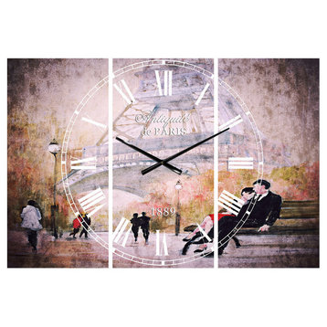 Love in Paris Vi Traditional 3 Panels Metal Clock