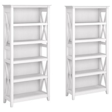 Home Square 5 Shelf Wood Bookcase Set in Pure White Oak (Set 0f 2)
