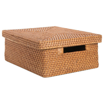 Loma Rattan Storage Box and Shelf Storage Basket, Honey, Brown