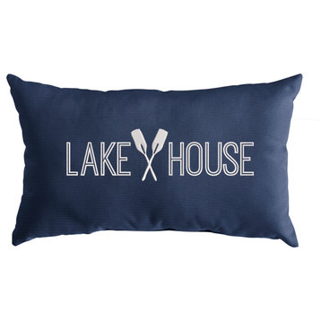 Sunbrella Embroidered Pillow 13, Hx20, Wx6, D, Canvas Navy, Lake House