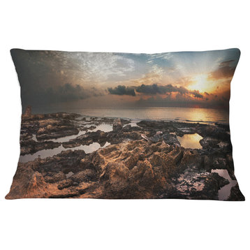 African Rocky Coast Panorama Oversized Beach Throw Pillow, 12"x20"
