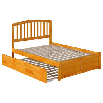 Richmond Full Size Platform Bed With Footboard & Twin Trundle, Caramel Latte