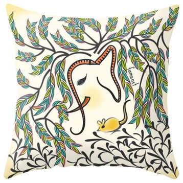 Watercolor Elephant And Mouse Pillow Cover