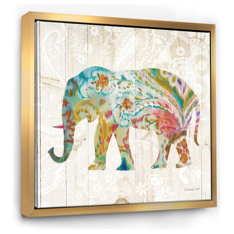 Designart Boho Paisley Elephant Ii Bohemian Framed Wall Art, Gold, 30x30