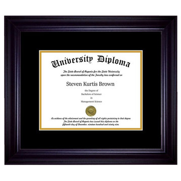 Single Diploma Frame with Double Matting, Premium Black, 11"x14", UV