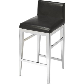 Kelsey Stainless Steel Faux Leather Counter Stool - Black