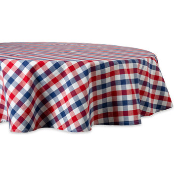 DII Red, White/Blue Check Tablecloth 70 Round