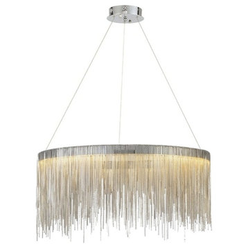 Luxury Postmodern Design Round/Rectangle/Arc Silver Chain Hanging LED Chandelier, Round23.6"