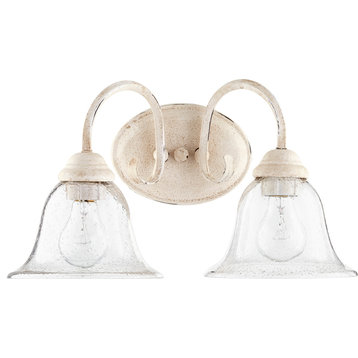 Spencer 2-Light Vanity Fixture, Persian White With Clear Seeded Glass