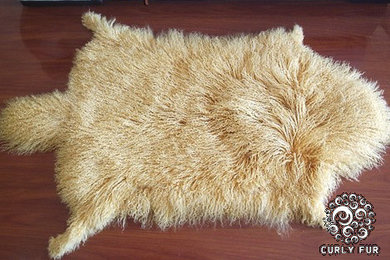 Genuine Tibetan / Mongolian Lamb Fur Long Pelt / Skin / Rug Beige