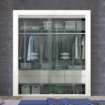 Frameless 2 Leaf Sliding Closet Bypass Glass Door., 72"x96" Inches, Non-Private