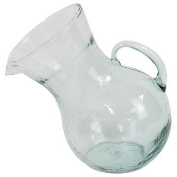 Clear Glass Tilted Hand Blown Water Pitcher Vintage Style Beverage Serving