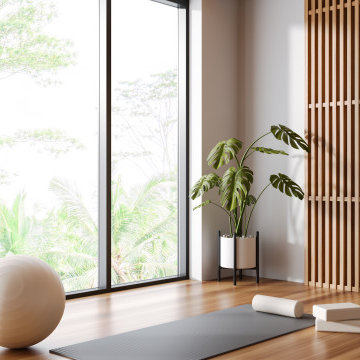 Minimalist Home Gym with Light Wood Accents in Leatherhead