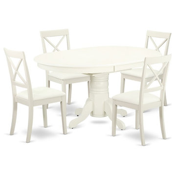 East West Furniture Avon 5-piece Dining Set with Faux Leather Chairs in White