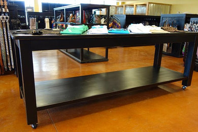 Rolling Western Wear Display Tables, Carousels and Cabinets, Industrial Casters