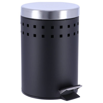 Round Metal Small Step Trash Can with Lid Waste Bin 3-liters-0.8-gal., Black/Chr