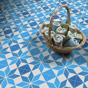 8"x8" Assila Handmade Cement Tile, Blue/Light Blue, Set of 12