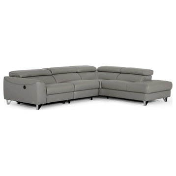 Sara Modern Gray Teco, Leather Right Facing Sectional Sofa With Recliner