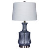 27.5" Riveted Light Blue Glass & Brushed Steel Metal Genie Bottle Table Lamp