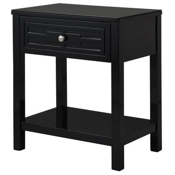 Dylan Black Engineered Wood End Side Table Nightstand with Glass Top and Drawer