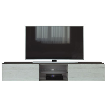 VIGO Glass TV Stand, Slate Grey/White Monaco