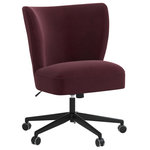 Skyline Furniture MFG. - Office Chair, Titan Raisin - The soft curvature of our swivel desk chair envelopes the back for incredible comfort. The sleek upholstery and stream-lined shape make it a versatile addition to any office space. Manufactured in Illinois, it is both sturdy and cushy, with hand upholstered inLuxe Velvet fabric and a 360-degree swivel mechanism that adjusts for height and features metal casters for ease of movement.