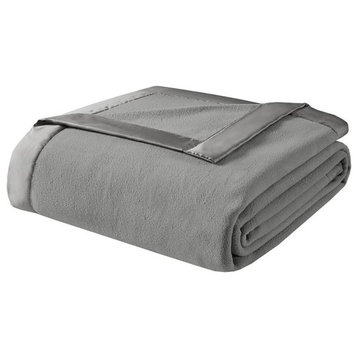 100% Polyester Solid Micro Fleece Blanket In Grey