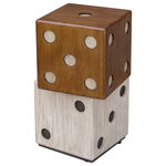 Uttermost - Roll the Dice Accent Table - This asymmetrical stacked dice accent adds a playful look to a space while maintaining an updated look. Each layer is constructed from solid wood, finished in a natural wood tone and white washed look with distressed ebony and white accents.