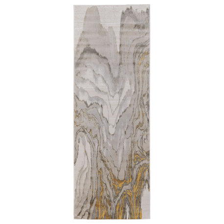Weave and Wander Vanhorn Contemporary Watercolor Rug, Ivory, 2'10"x7'10"