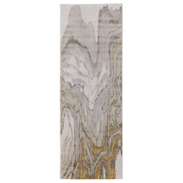 Weave and Wander Omari Contemporary Watercolor Rug, Ivory, 2'10"x7'10"
