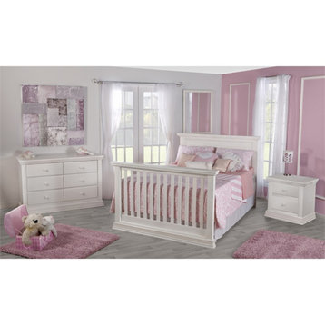 Pemberly Row Forever Traditional Wood Crib in Vintage White Finish