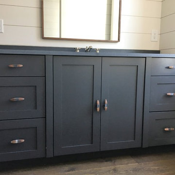 Mount Pleasant Bathroom, Dark Grey Vanity with Marble Counters