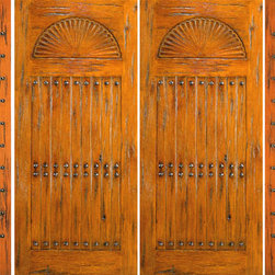 Double Door with Two Sidelites Entry Prehung Knotty Alder, Carved - Front Doors