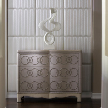 Transitional Foyer with Upholstered Wall Panels