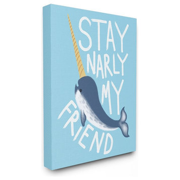 The Kids Room Blue Stay Narly My Friend Narwhal XXL Canvas Wall Art, 30"x40"