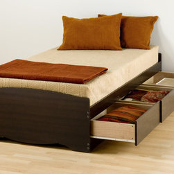 Prepac Twin XL Platform Storage Bed with 3 Drawers in Espresso - Platform Beds