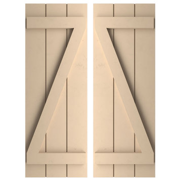 Rustic 3 Board Spaced B-N-B Faux Wood Shutters, Smooth, 17.5x82"