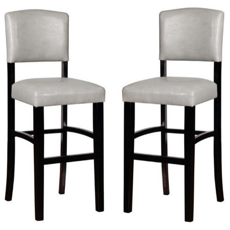 Home Square 2 Piece Faux Leather Upholstered Wood Bar Stool Set in Dove Gray