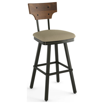 Amisco Gustavson Counter and Bar Stool, Beige Fabric / Brown Wood / Dark Brown Semi-Transparent Metal, Counter Height