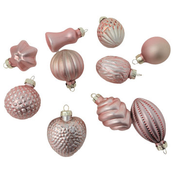 Elegant Art Glass Mini Ornament, 10-Piece Set, Light Pink