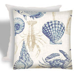 Joita, llc - Under The Sea Navy Indoor/Outdoor Zippered Pillow Cover With Insert - UNDER THE SEA (navy) is a sea-worthy pattern of sea creatures in muted tone-on-tone colors of tan and natural with a deep navy accent. Constructed with an outdoor rated zipper, thread and fabric. Printed pattern on polyester fabric. To maintain the life of the pillow cover, bring indoors or protect from the elements when not in use. Machine wash on cold, delicate. Lay flat to dry. Do not dry clean. One cover with zipper and one insert included.