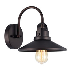IRONCLAD, Industrial-style 1 Light Rubbed Bronze Wall Sconce, 9" Wide