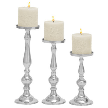 Traditional Silver Aluminum Metal Candle Holder Set 30812