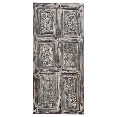Consigned Vintage Carved Door Panel Rustic Coastal Whitewash Door 80